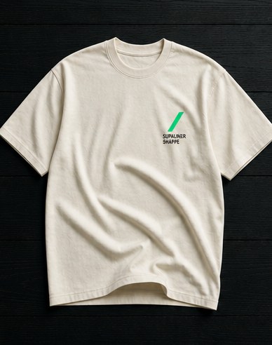 Bone heavyweight tee with signal green slash chest lockup