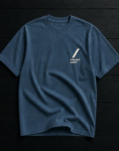 Faded slate blue heavyweight tee with white slash chest lockup